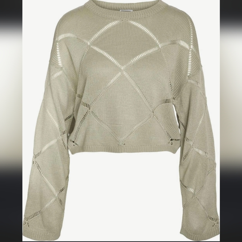 Noisy May, June Pointelle Wide Neck Sweater, Desert Sage, Size Medium - NWT!!